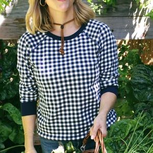 Draper James Natalie Sweatshirt in Navy Gingham NWOT